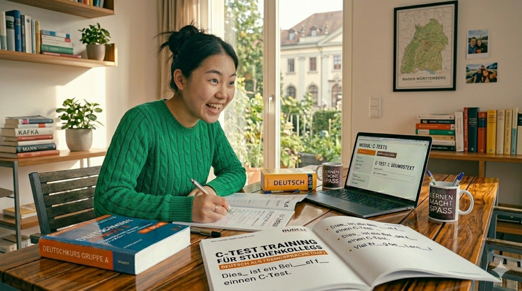 Student lernt C_Tests für den Aufnahmetest