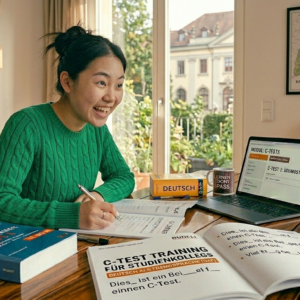 Student lernt C_Tests für den Aufnahmetest