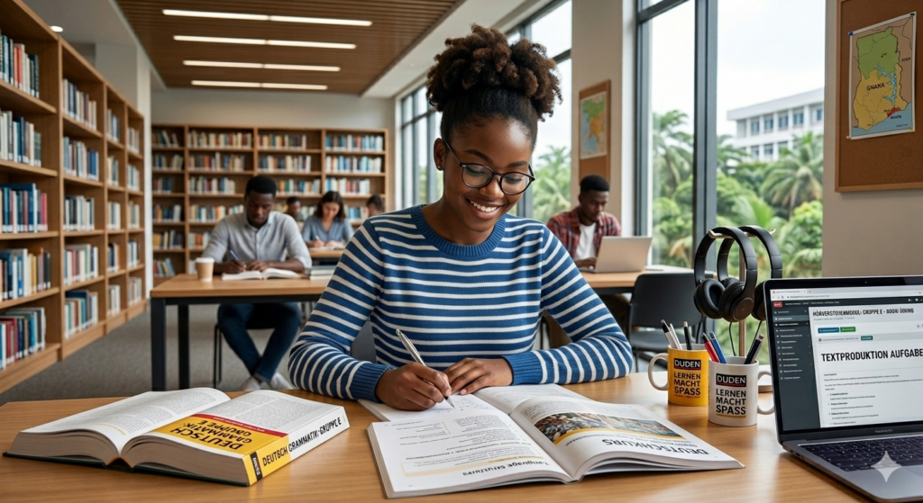 student in library